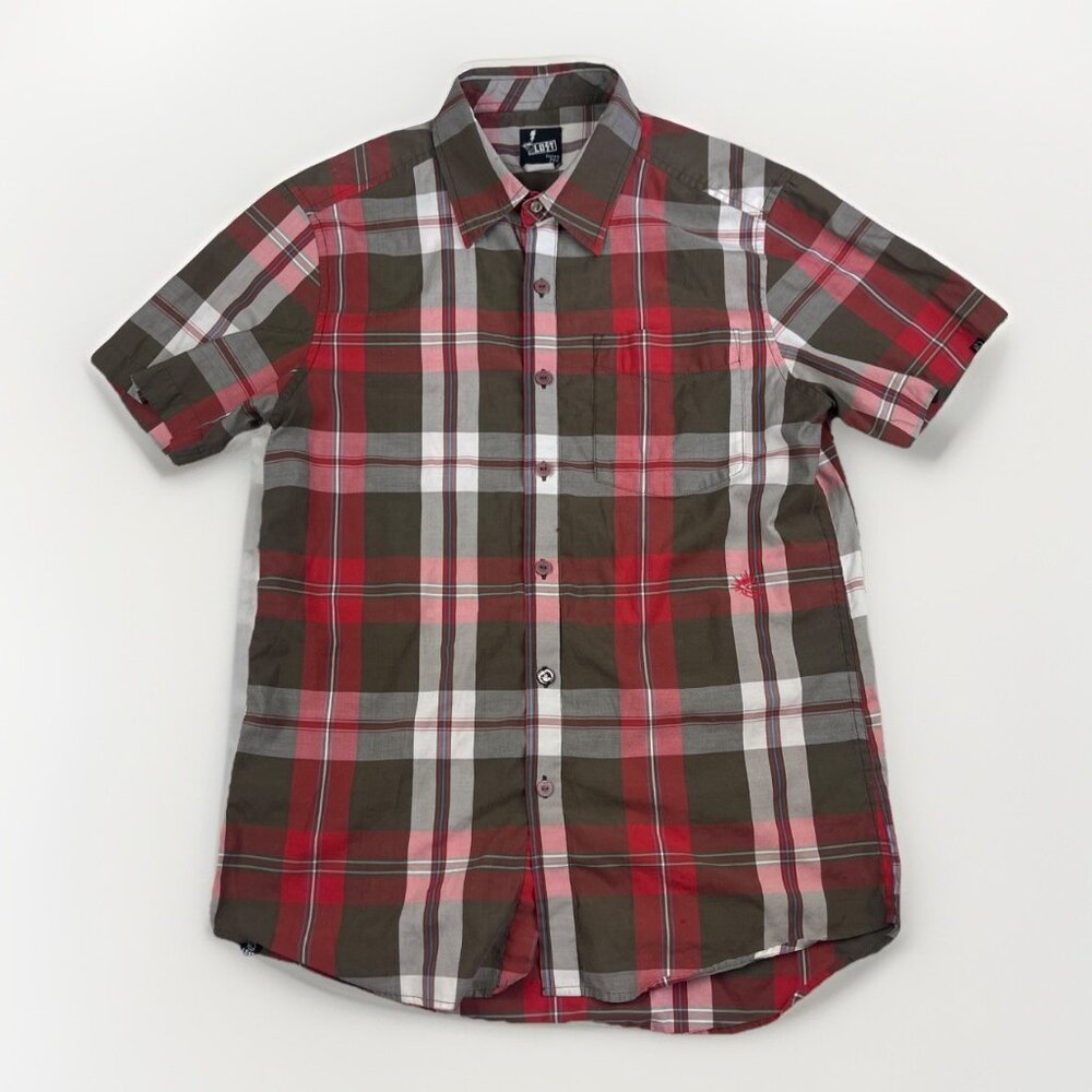 Lost Enterprises Plaid Button Button Down Short Sleeve Shirt Skate Surf Read*